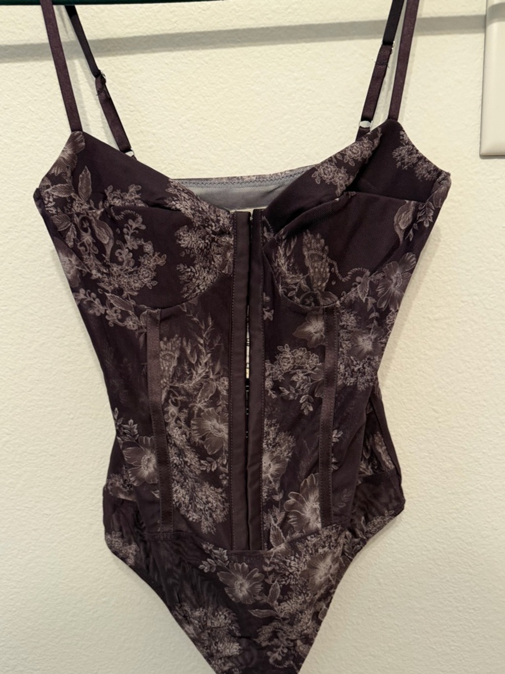 Montana West Chocolate Merlot Floral Bustier Bodysuit